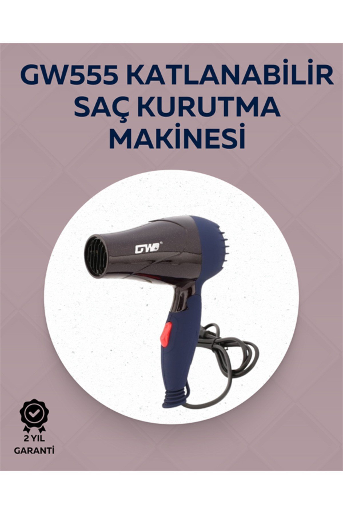 Taşınabilir Katlanabilir Saç Kurutma Makinesi | 1500W Güç, 2 Hız Ayarı, Düşük Gürültü,