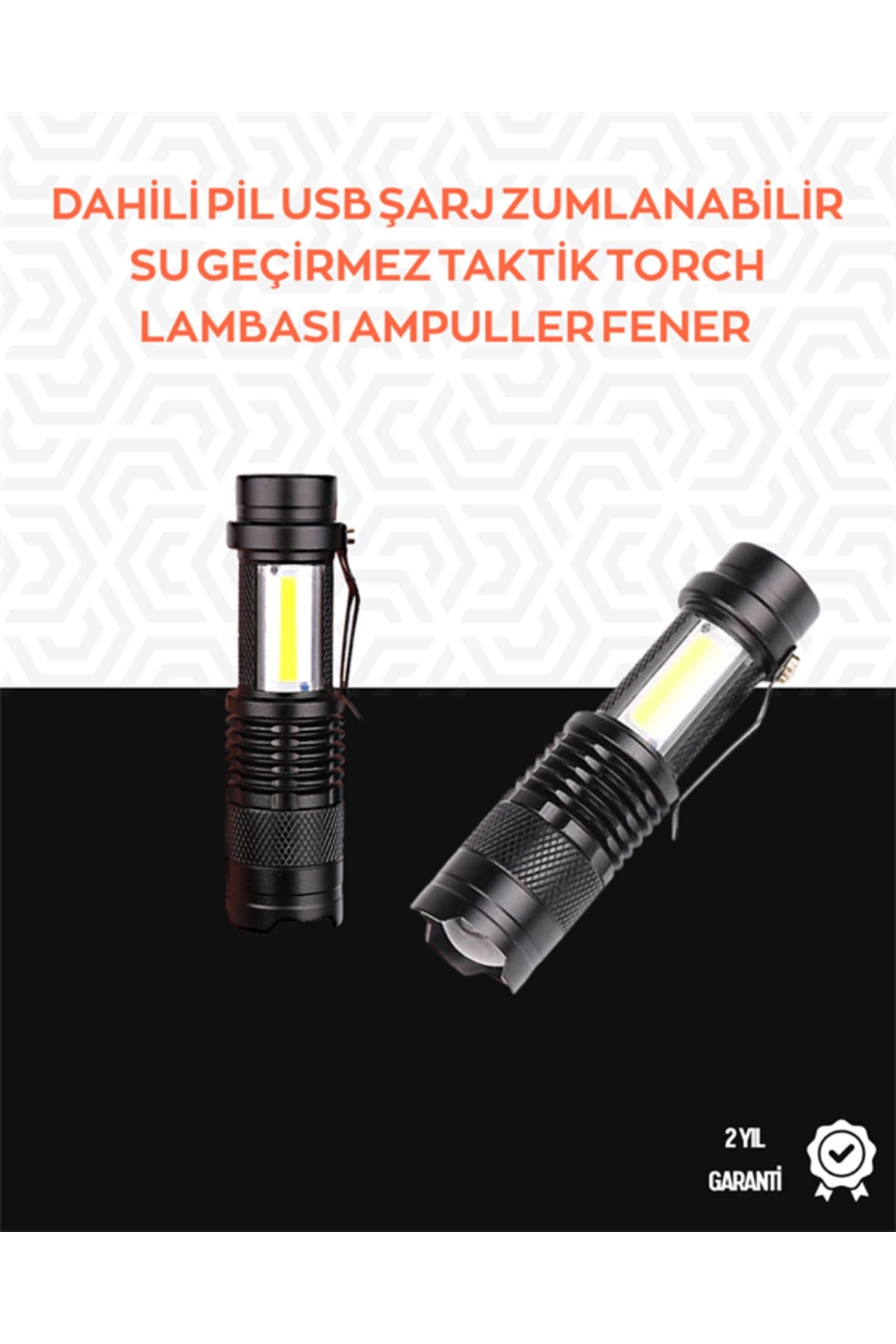 Taşınabilir Şarjlı LED Fener - 4 Modlu, 2000LM, Ayarlanabilir Odak