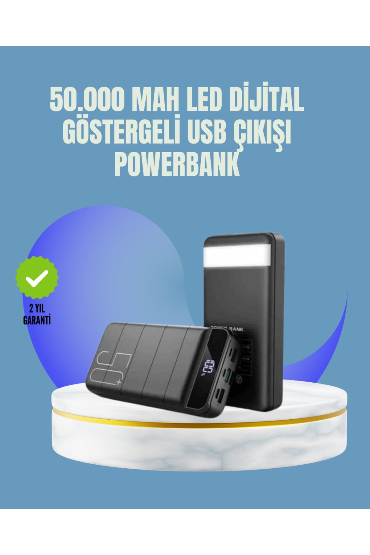 Tüm Cihazlarla Uyumlu 50.000 mAh Powerbank – Yüksek Kapasiteli, LED Gösterge ve Akıllı Koruma