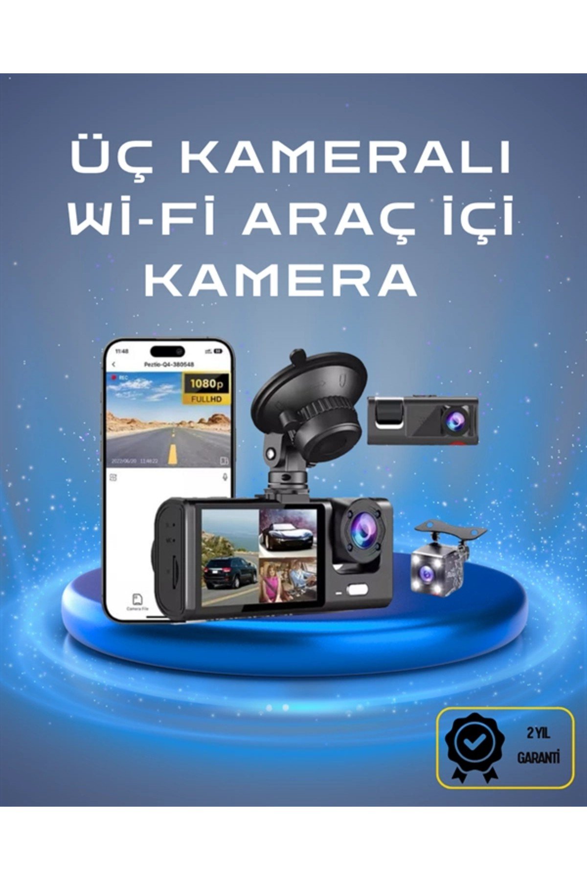 Üç Kameralı 1080p Full HD Araç İçi Kamera – G-Sensörlü ve Gece Görüşlü