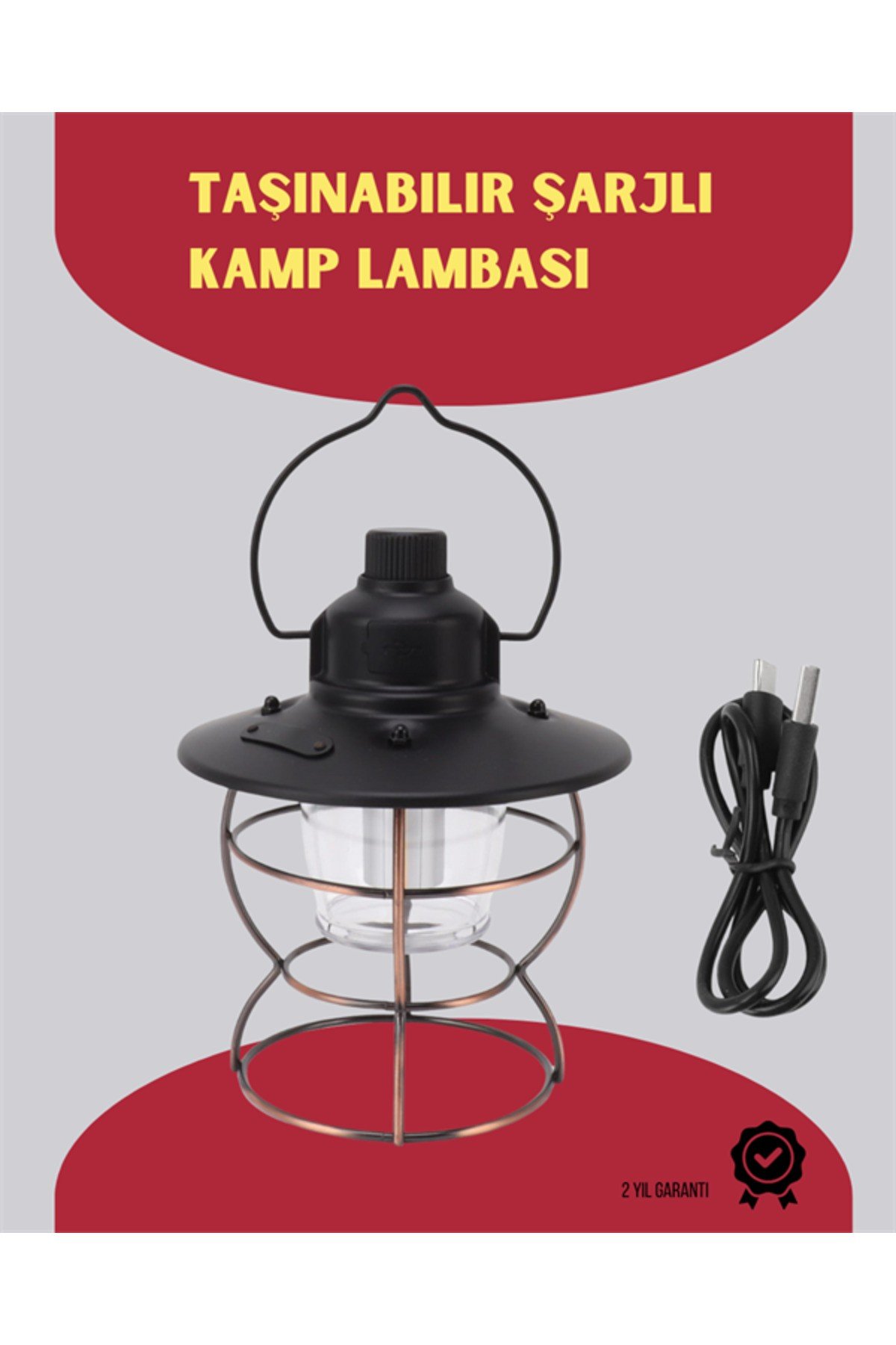 USB Şarjlı Retro LED Kamp Feneri – 4 Işık Modu, Su Geçirmez, Taşınabilir
