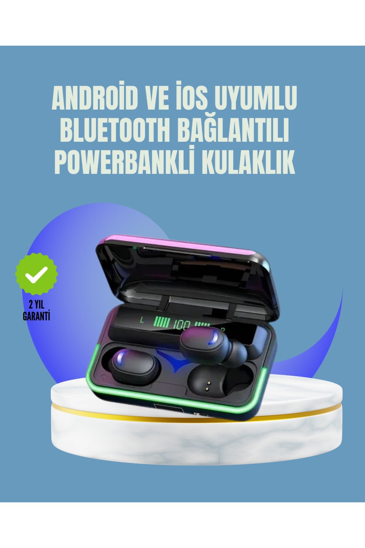 Uzun Pil Ömürlü E10 Powerbank Bluetooth Kulaklık LED Gösterge
