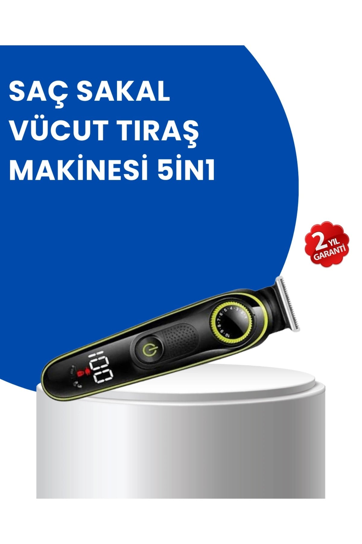 Uzun Pil Ömürlü LED Göstergeli Erkek Bakım Seti 5-in-1 Saç Sakal Tıraş Makinesi
