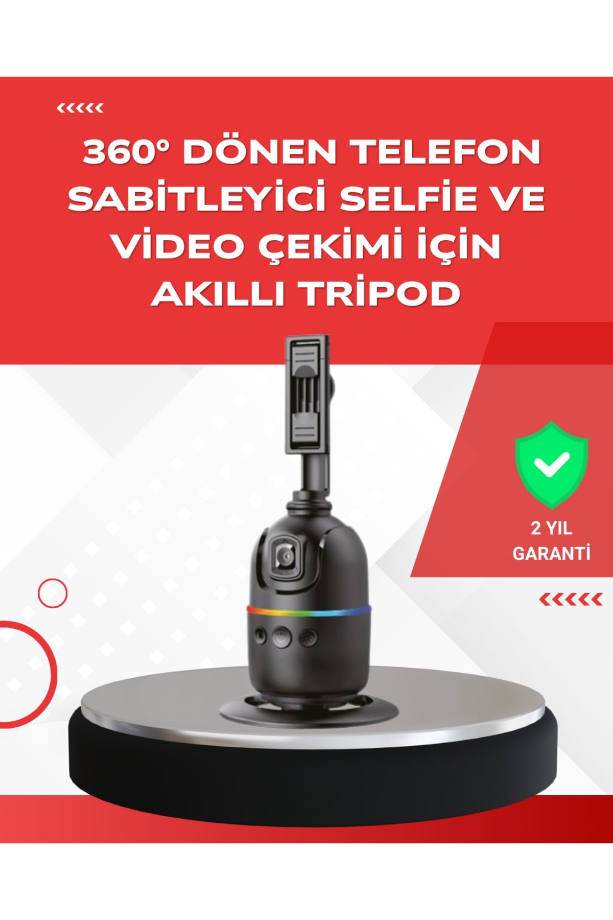 Yapay Zeka Destekli Yüz Takip Özellikli 360 Derece Dönen Masaüstü Telefon Sabitleyici