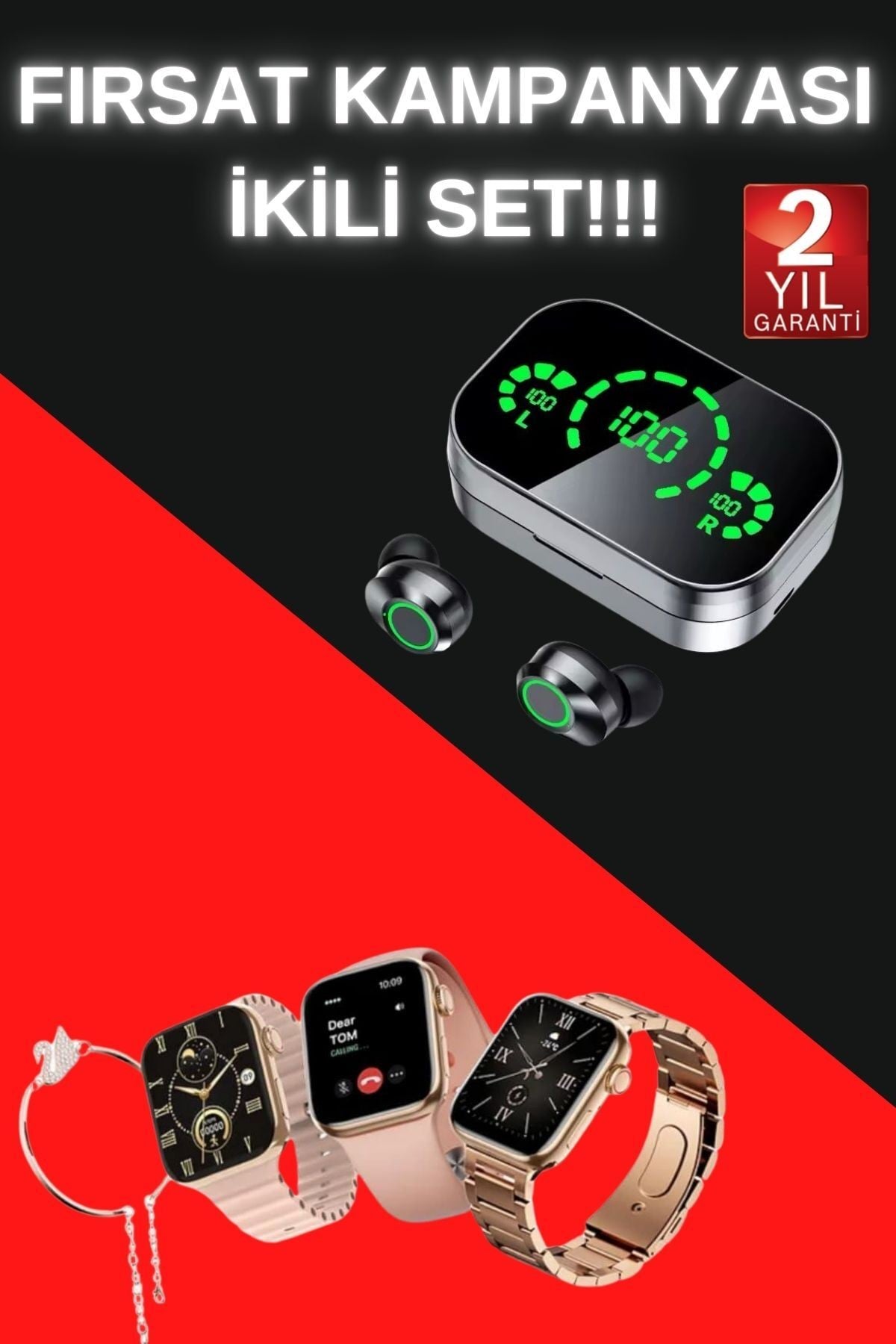 Yeni Nesil Kaliteli Akıllı Saat ve Kablosuz Bluetooth Kulaklık Yüksek Ses Kaliteli