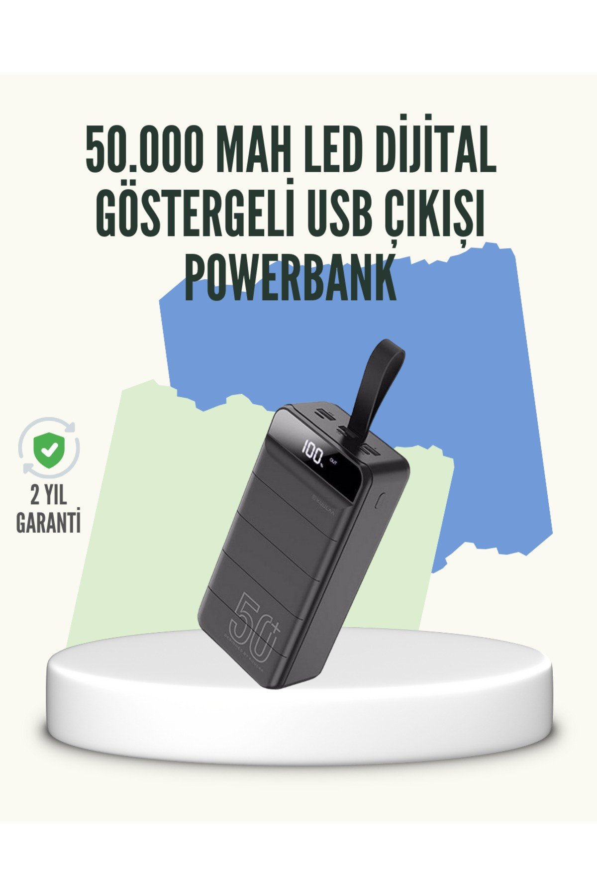 Yüksek Kapasiteli 50.000 mAh Powerbank – Type-C, Lightning ve Micro USB Uyumlu, Çoklu Cihaz Şar