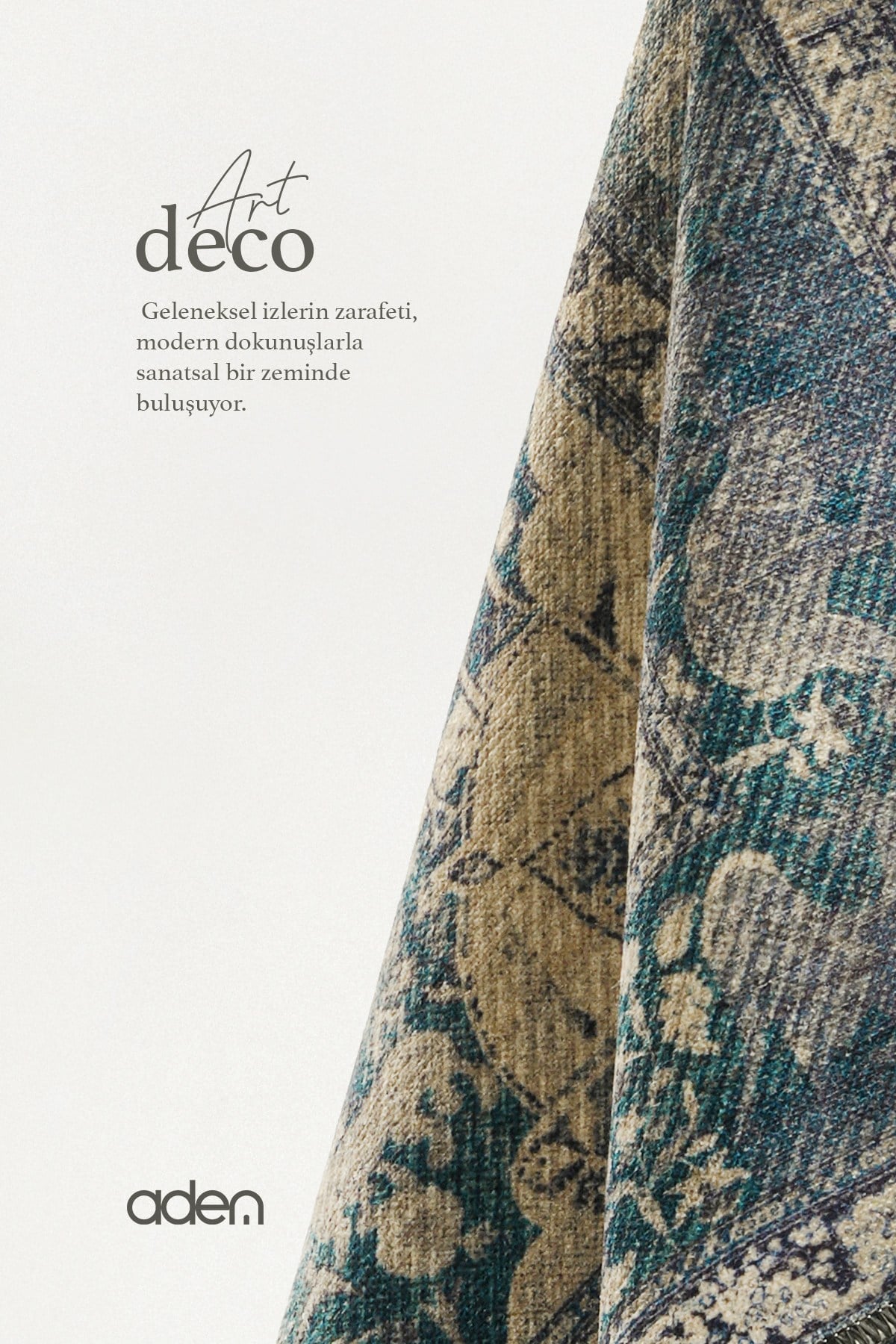 Art Deco Dijital Şönil Halı | Vintage Desenli Halı | Kaymaz Tabanlı | Makinede Yıkanabilir | ART0120