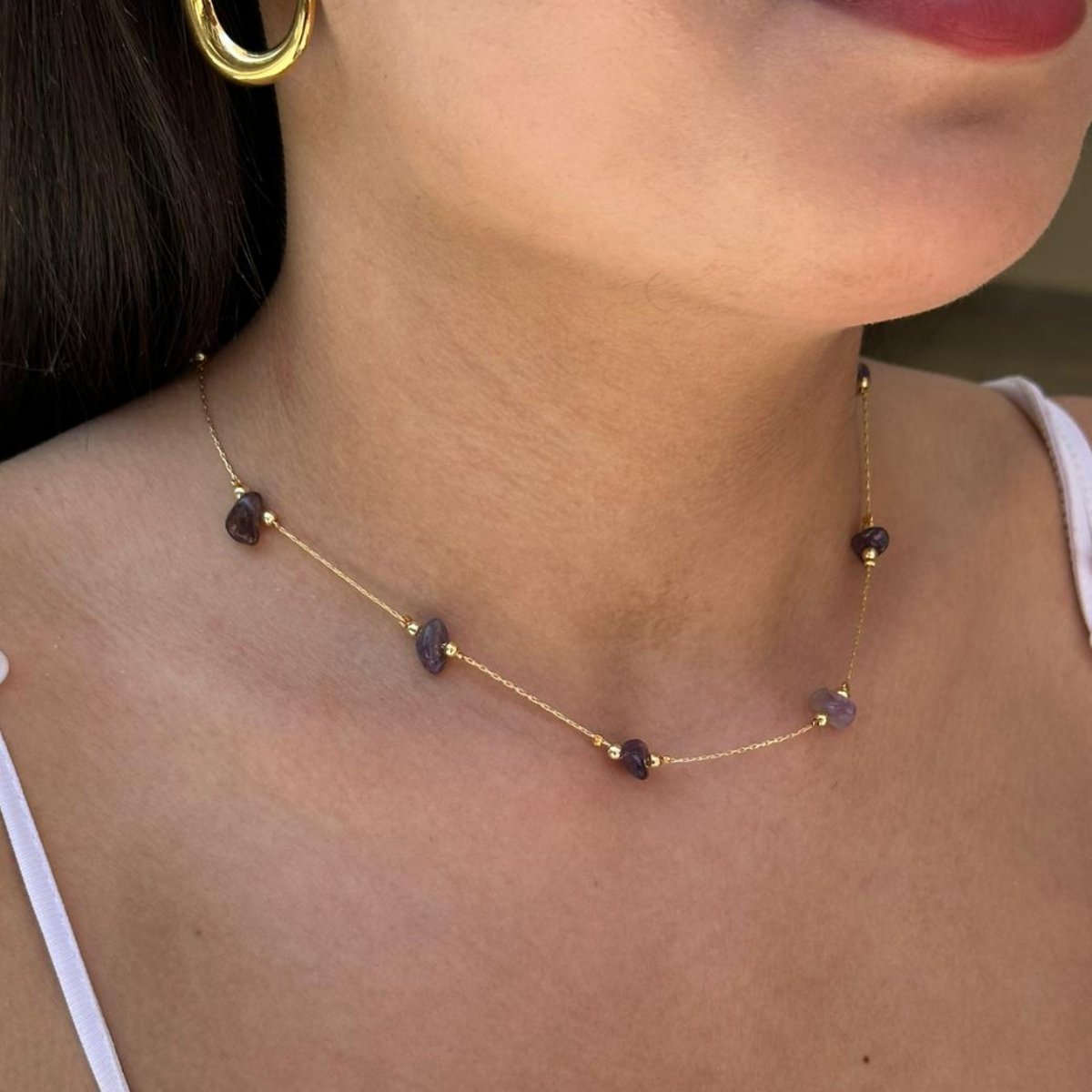 14K Altın Kaplama Tasarım Taşlı Zincir Kolye