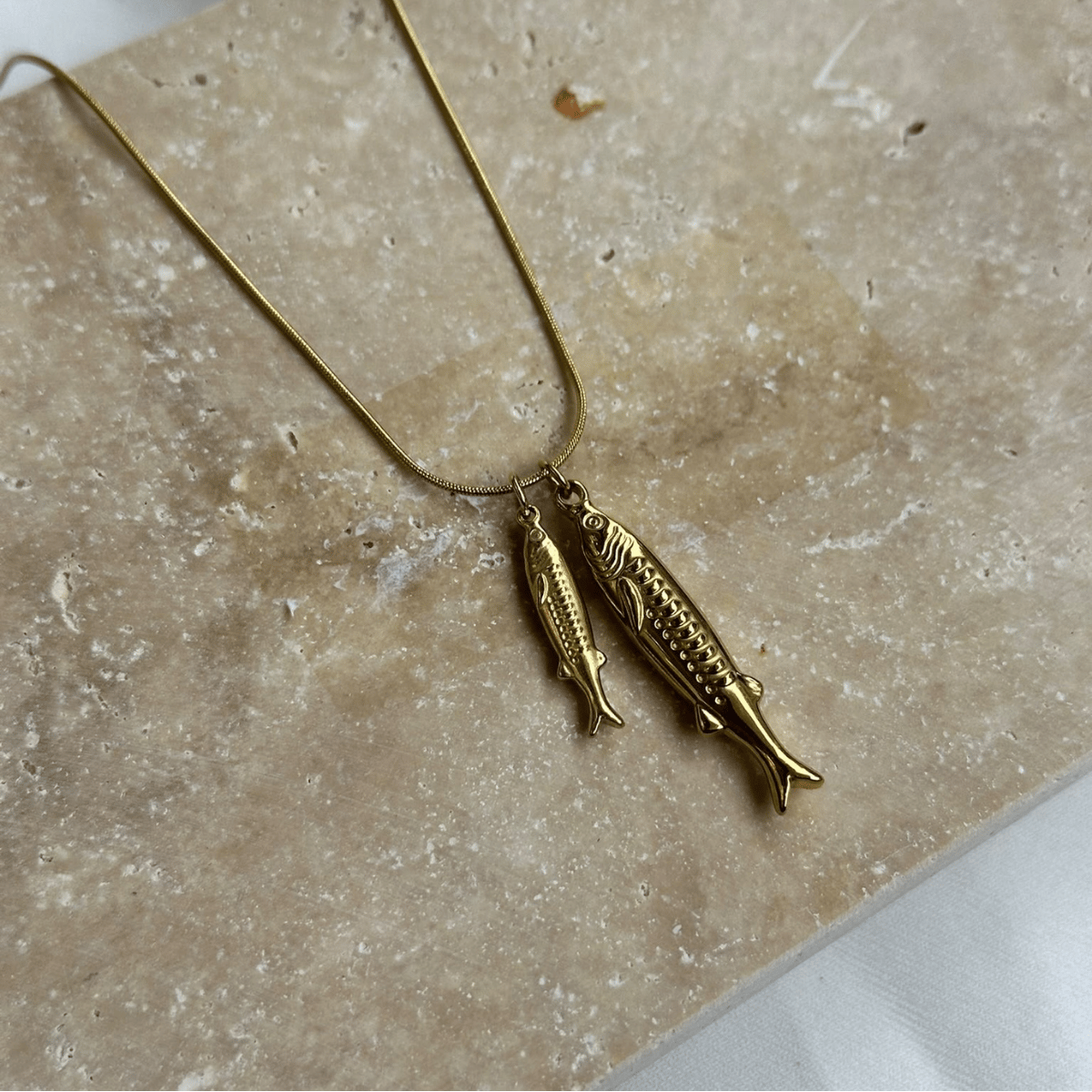 İkili Balık Charm Yılan Zincir Gold Kolye