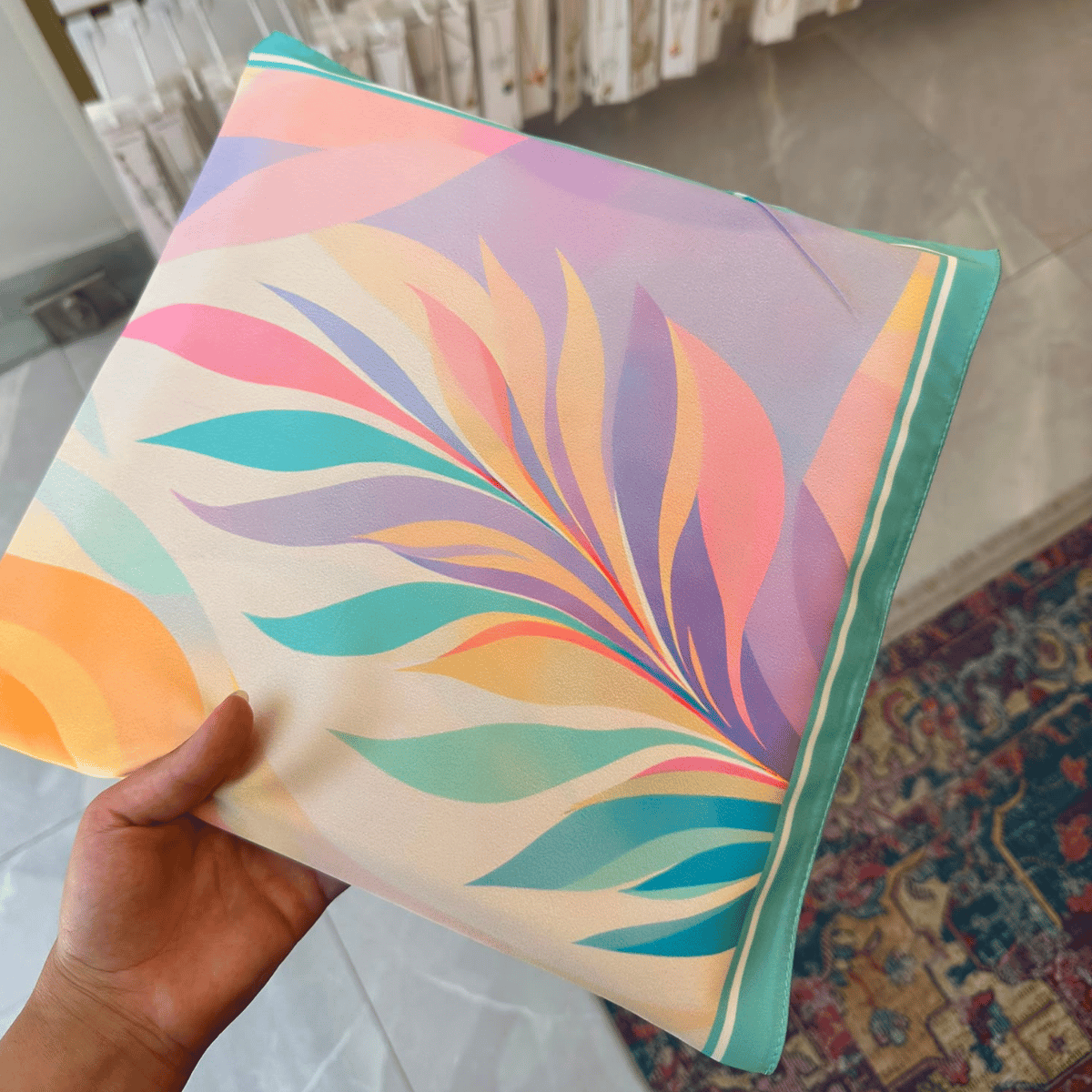 Pastel Yaprak 60X60 İpeksi Fular
