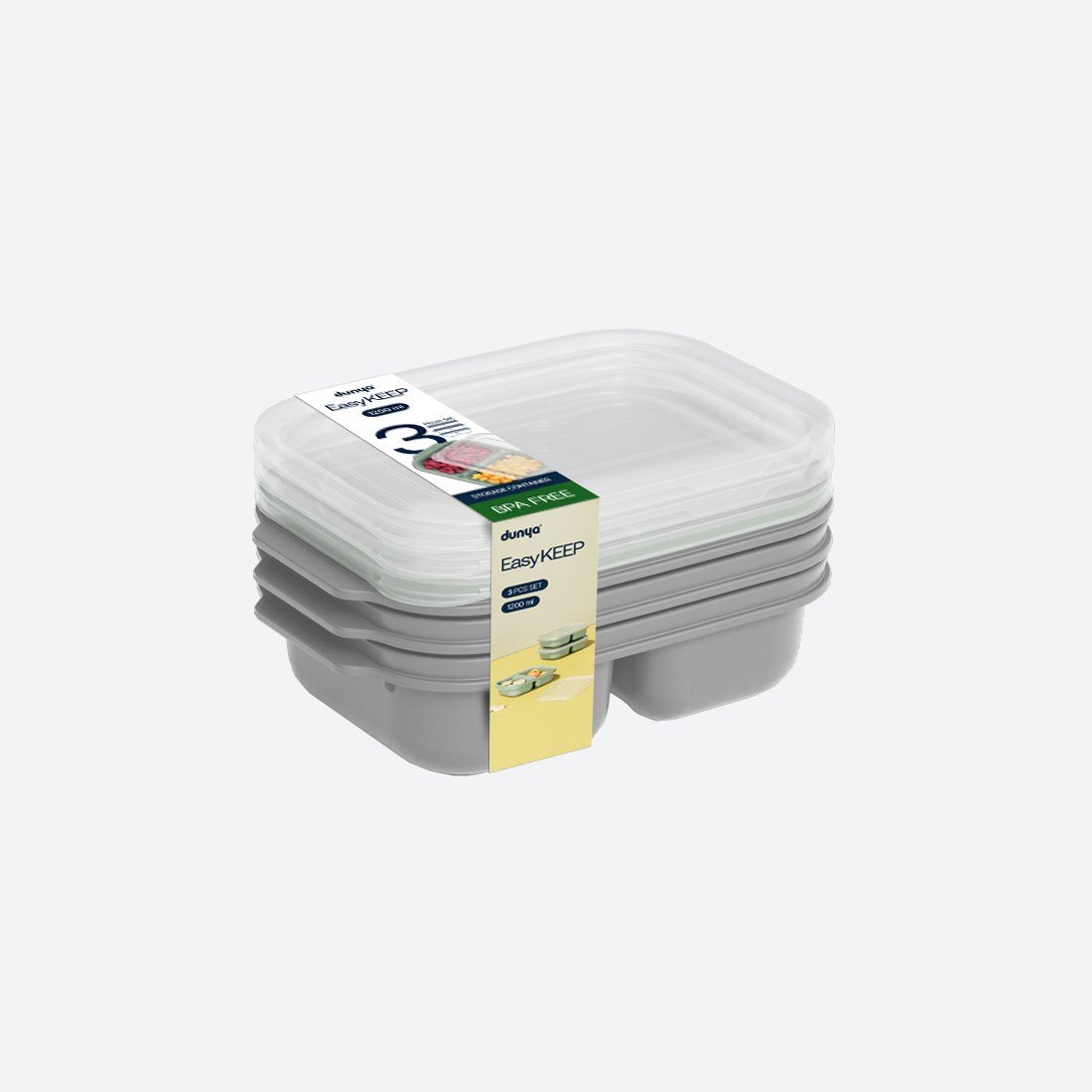 3 Parça Easy Keep Dikdörtgen Set ( 3 x 1200 ml )