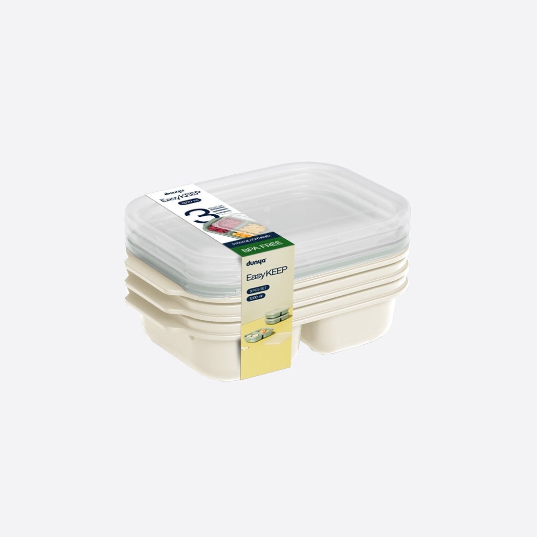 3 Parça Easy Keep Dikdörtgen Set ( 3 x 1200 ml )