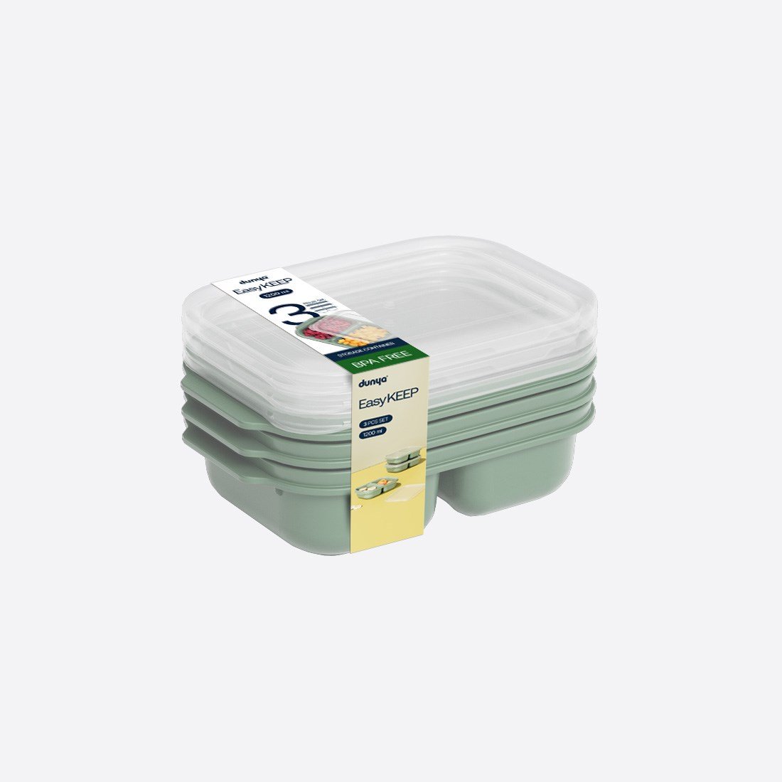 3 Parça Easy Keep Dikdörtgen Set ( 3 x 1200 ml )