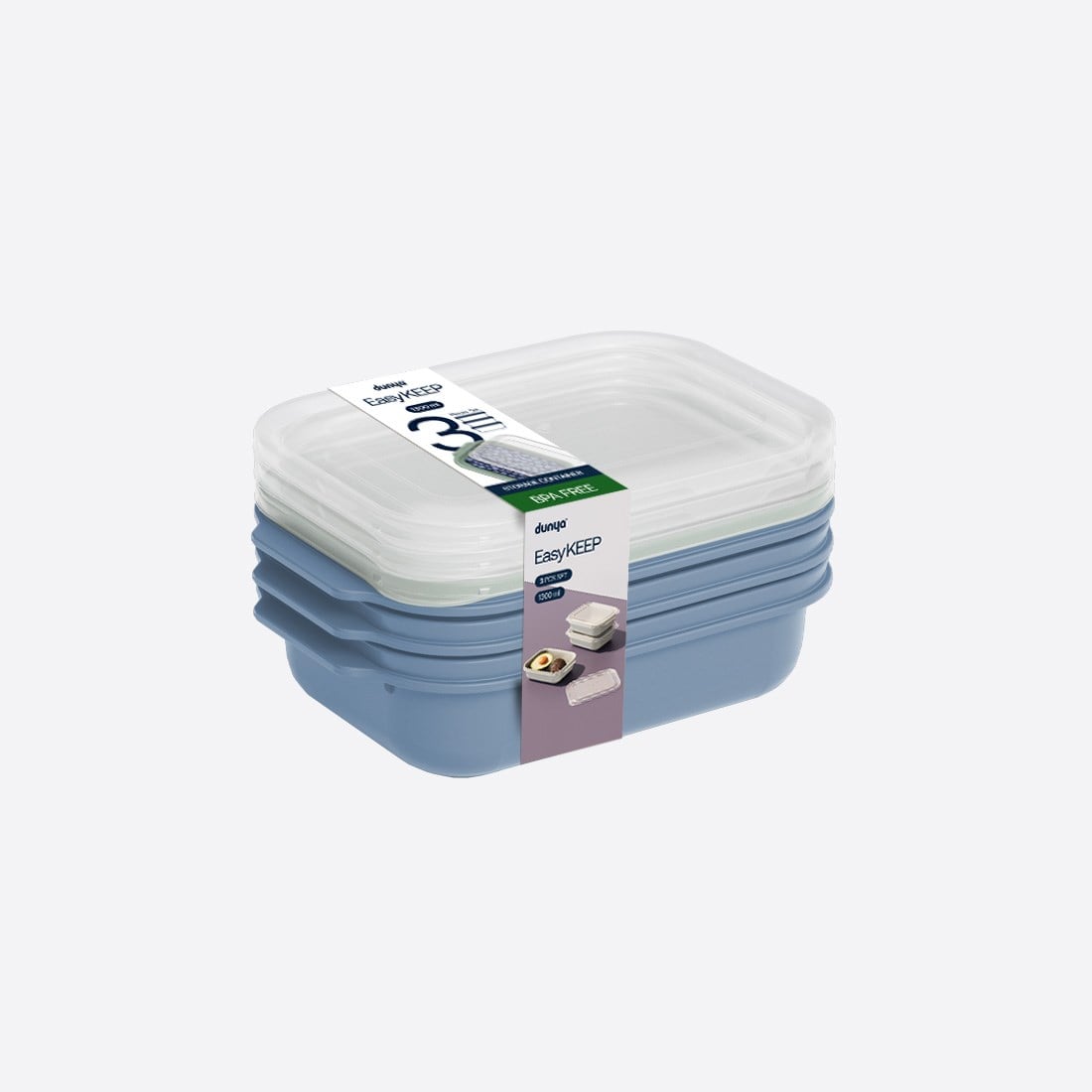 3 Parça Easy Keep Dikdörtgen Set ( 3 x 1300 ml )