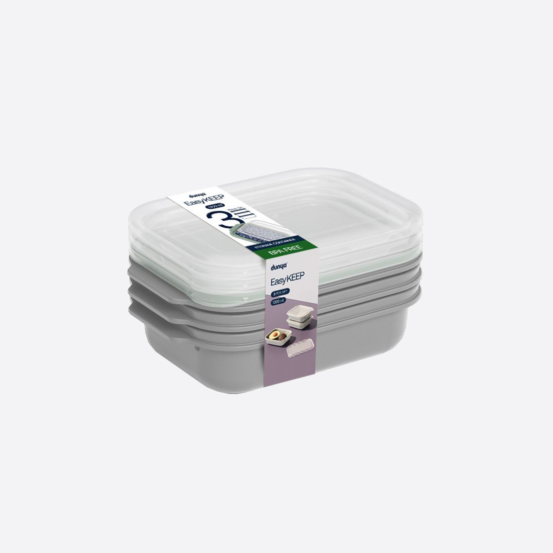 3 Parça Easy Keep Dikdörtgen Set ( 3 x 1300 ml )