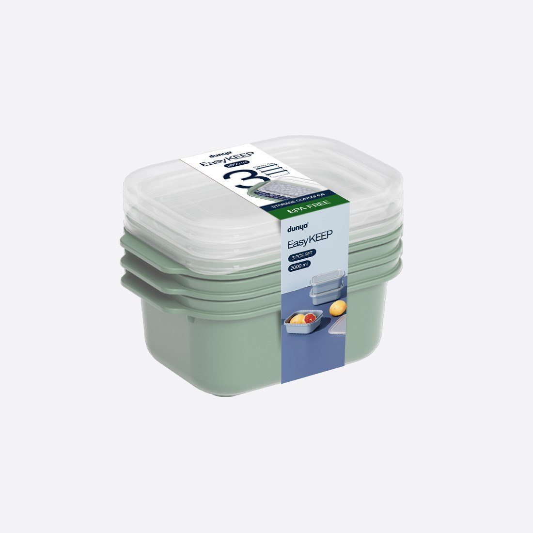 3 Parça Easy Keep Dikdörtgen Set ( 3 x 2000 ml )