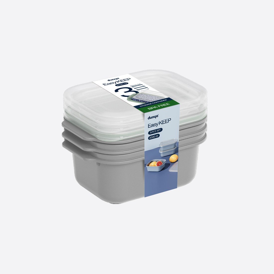 3 Parça Easy Keep Dikdörtgen Set ( 3 x 2000 ml )