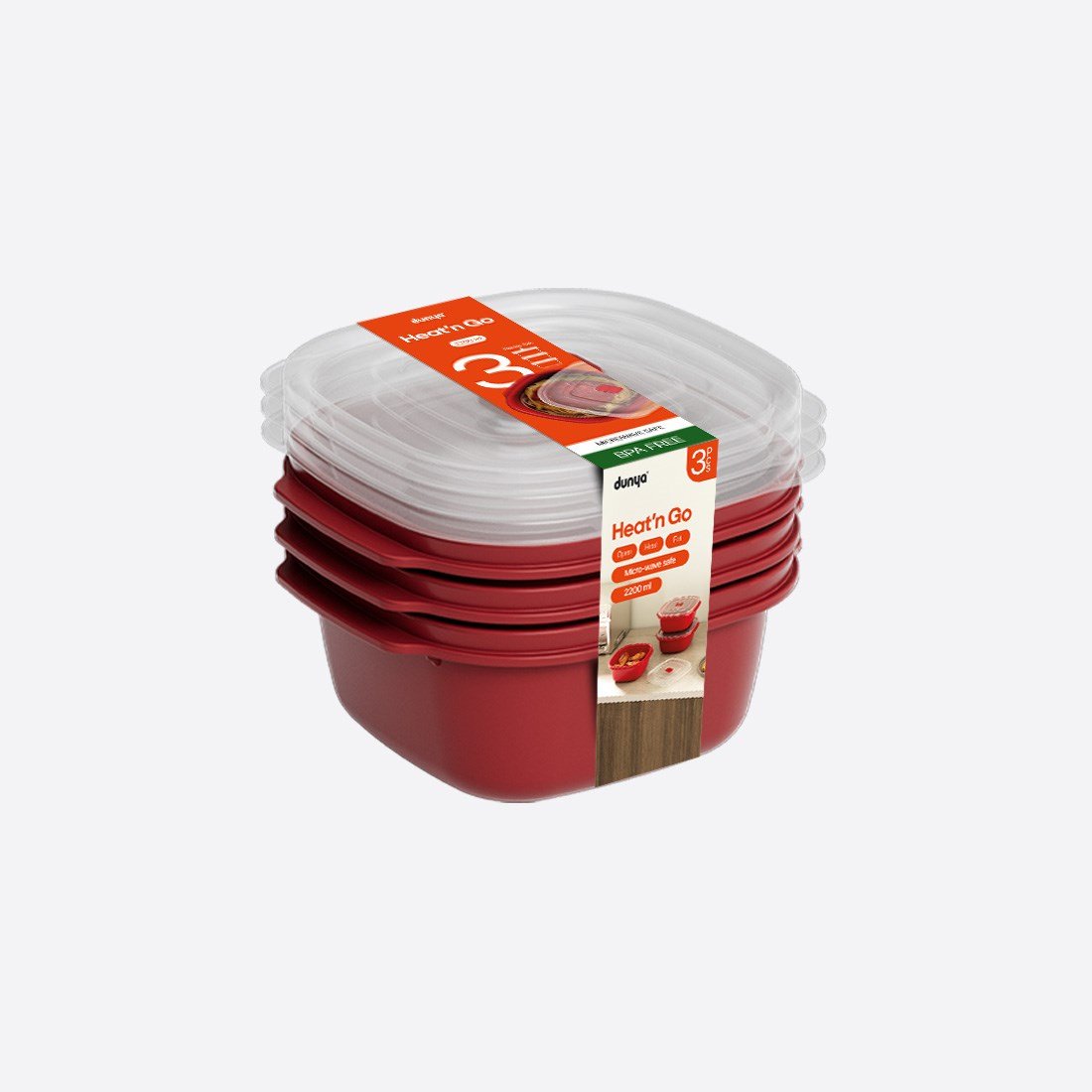3 Parça Heat'n Go Kare Set ( 3 x 2200 ml )