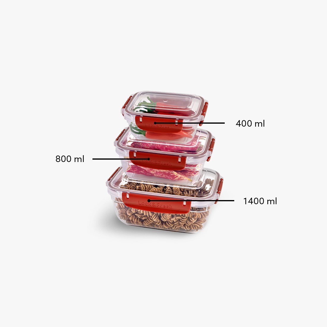 3 Parça Master Dikdörtgen Set (400-800-1400 ml)