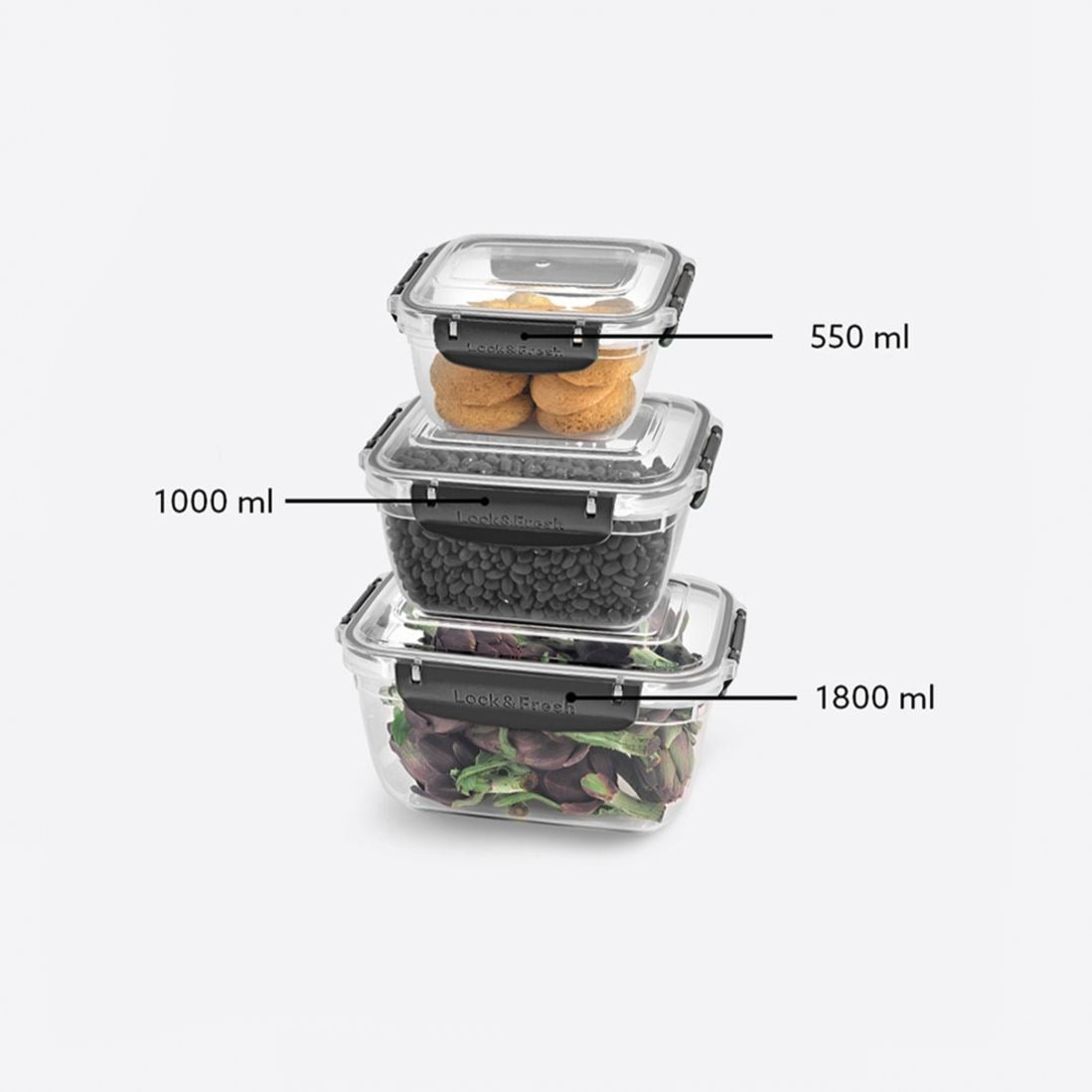3 Parça Master Dikdörtgen Set (550-1000-1800 ml)