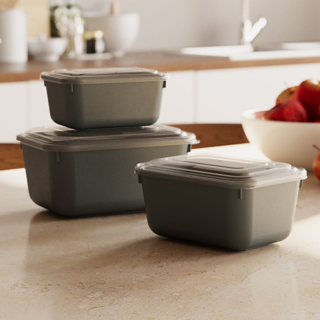 3 Parça Snap Lid Dikdörtgen Set (600-1100-1800 ml)