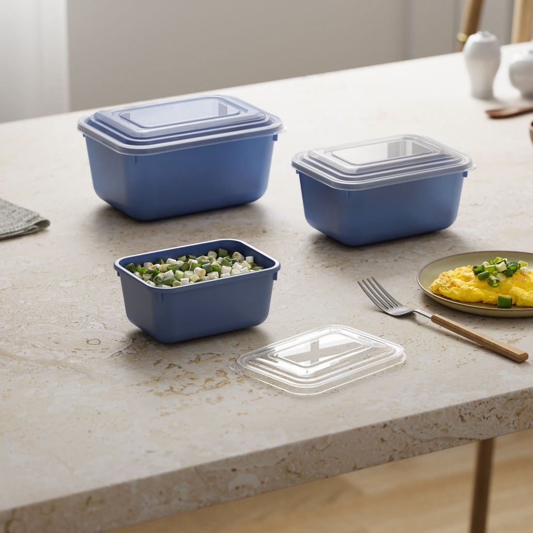 3 Parça Snap Lid Dikdörtgen Set (600-1100-1800 ml)