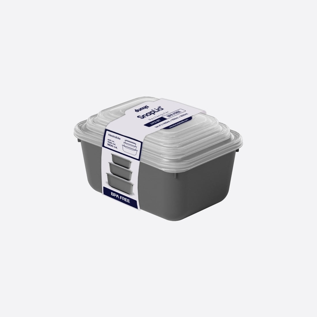 3 Parça Snap Lid Dikdörtgen Set (600-1100-1800 ml)