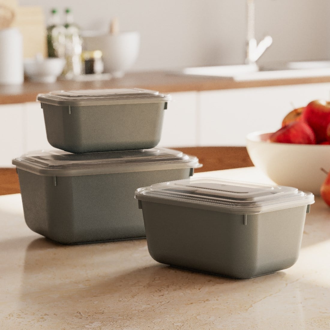 3 Parça Snap Lid Dikdörtgen Set (600-1100-1800 ml)