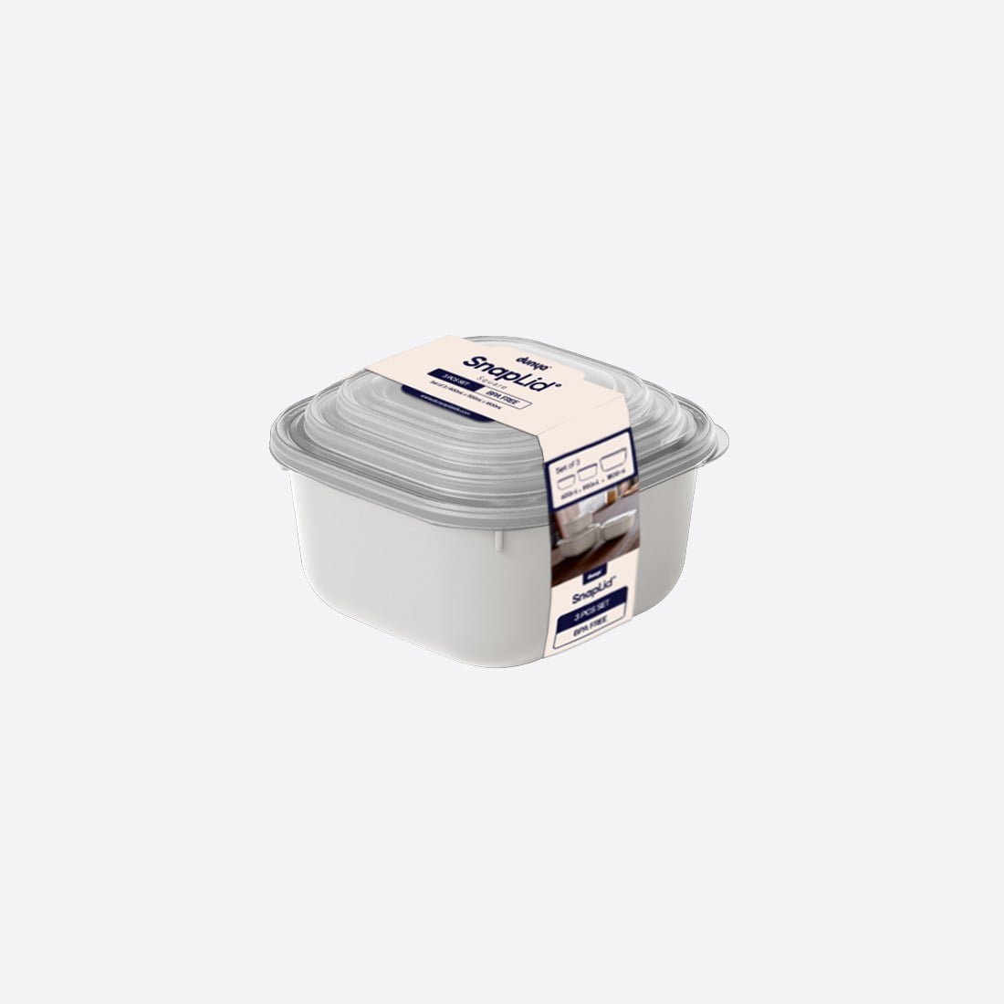 3 Parça Snap Lid Kare Set (600-1100-1800 ml)