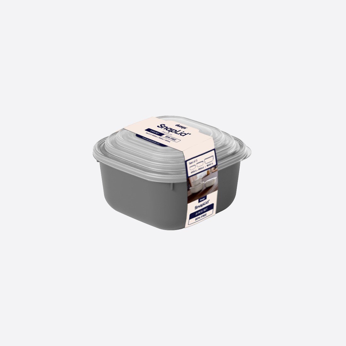 3 Parça Snap Lid Kare Set (600-1100-1800 ml)
