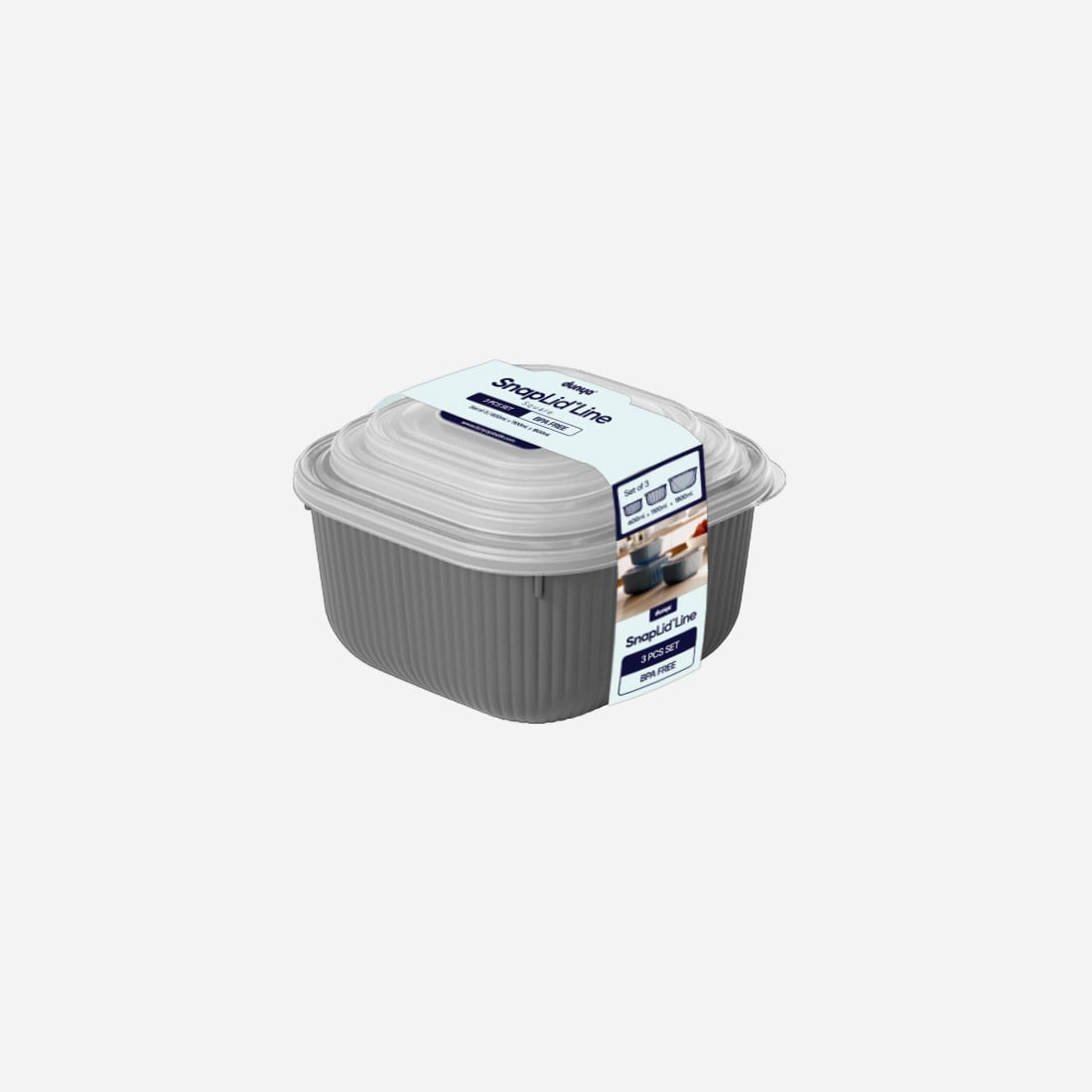 3 Parça Snap Lid Line Kare Set (600-1100-1800 ml)