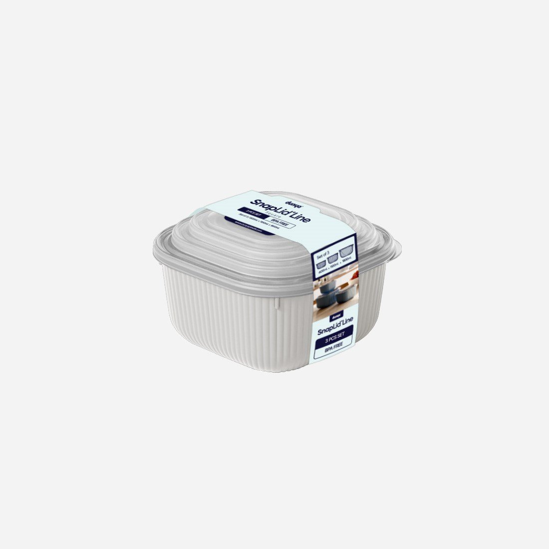 3 Parça Snap Lid Line Kare Set (600-1100-1800 ml)