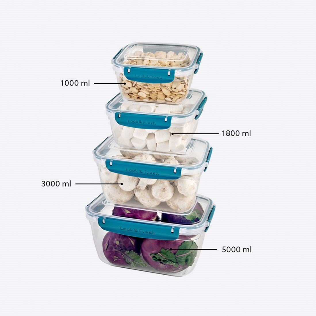 4 Parça Master Dikdörtgen Set (1000-1800-3000-5000 ml)