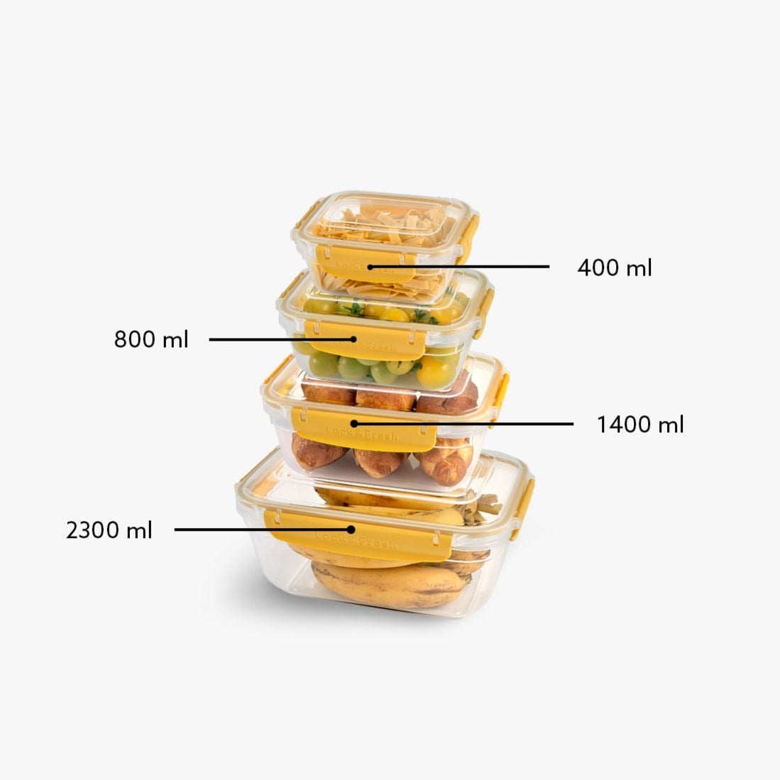 4 Parça Master Dikdörtgen Set (400-800-1400-2300 ml)