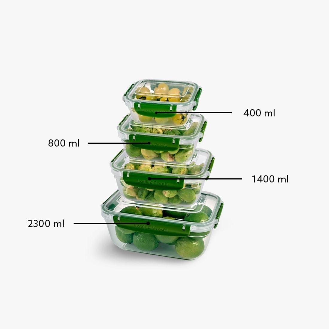 4 Parça Master Dikdörtgen Set (400-800-1400-2300 ml)