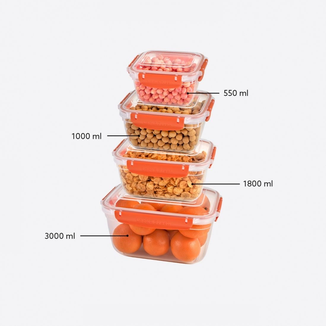 4 Parça Master Dikdörtgen Set (550-1000-1800-3000 ml)