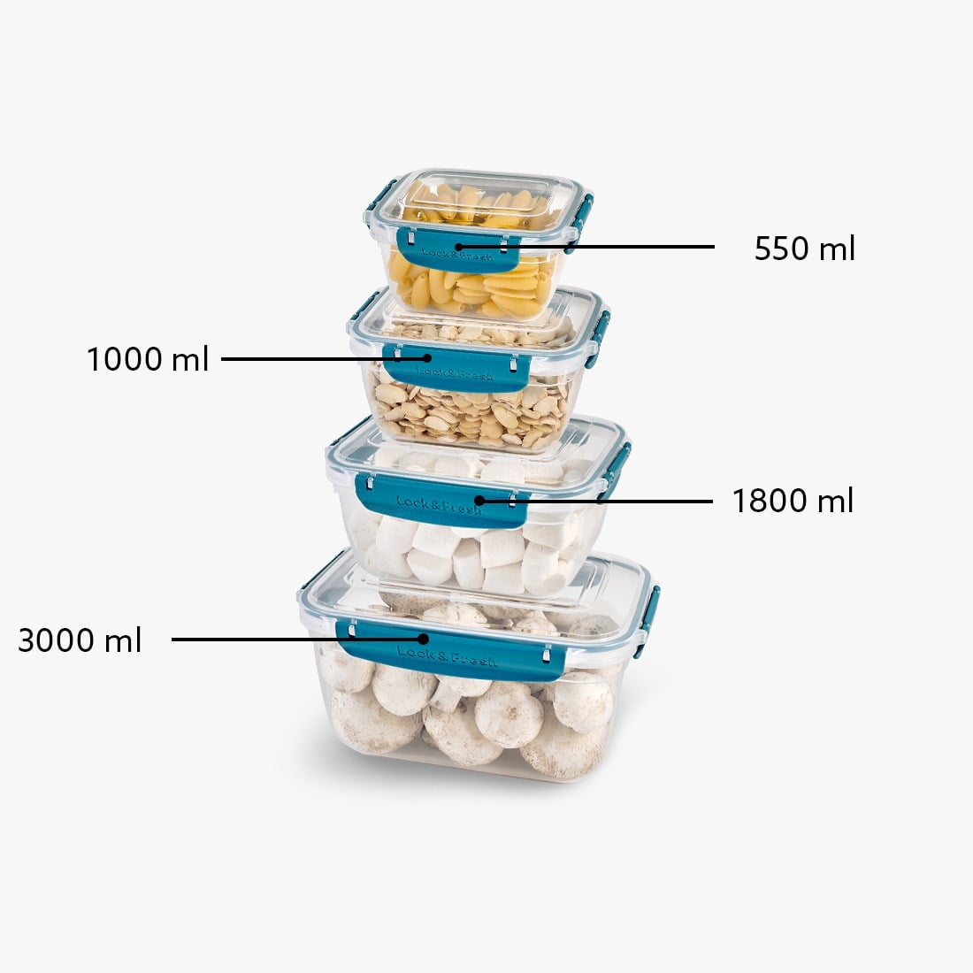 4 Parça Master Dikdörtgen Set (550-1000-1800-3000 ml)