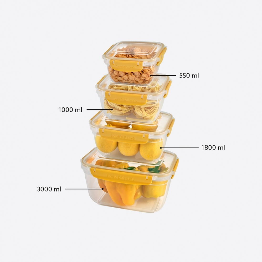 4 Parça Master Dikdörtgen Set (550-1000-1800-3000 ml)
