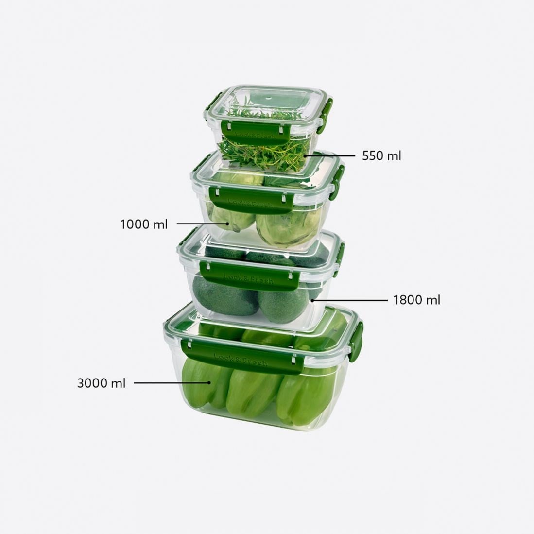 4 Parça Master Dikdörtgen Set (550-1000-1800-3000 ml)