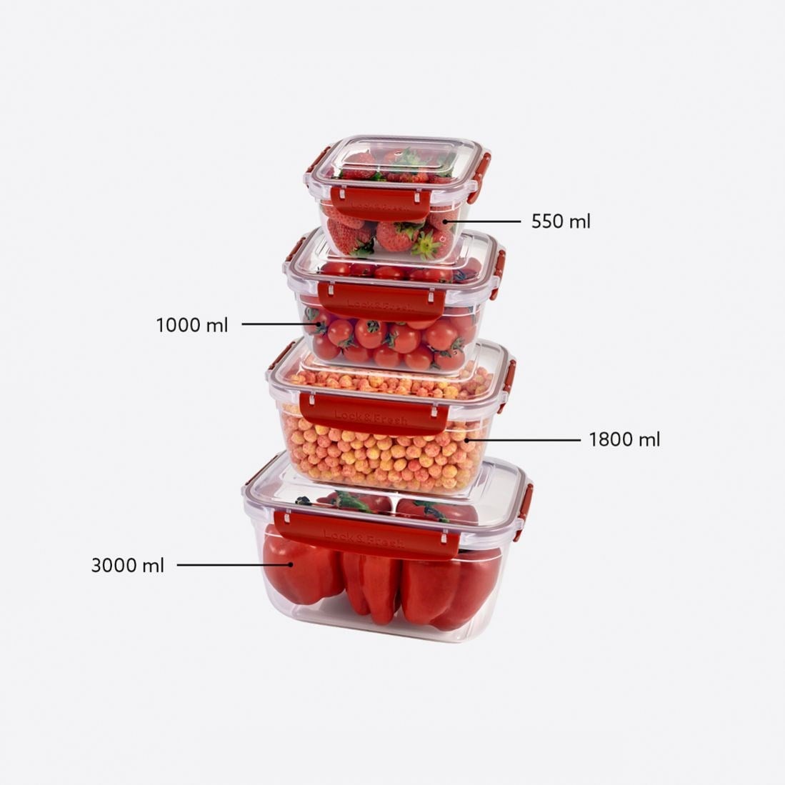 4 Parça Master Dikdörtgen Set (550-1000-1800-3000 ml)