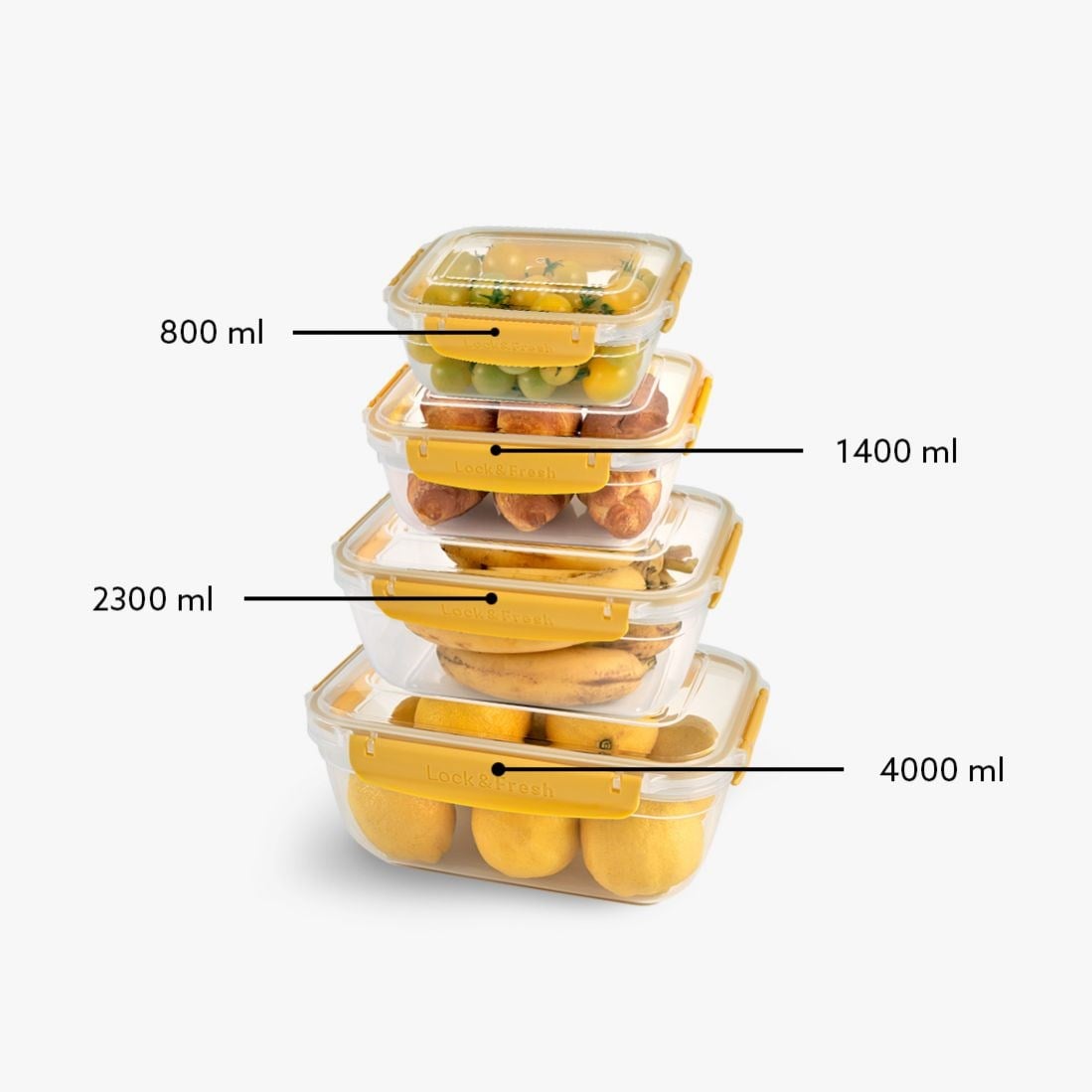 4 Parça Master Dikdörtgen Set (800-1400-2300-4000 ml)