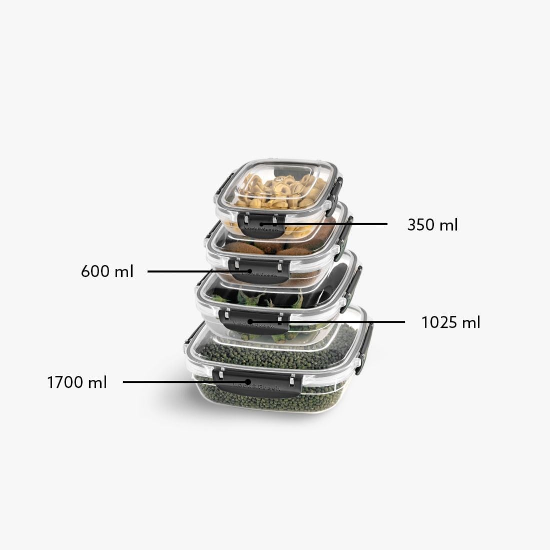 4 Parça Master Kare Set (350-600-1025-1700 ml)