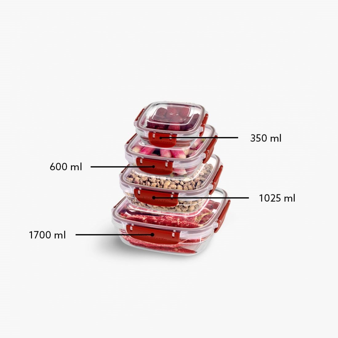 4 Parça Master Kare Set (350-600-1025-1700 ml)