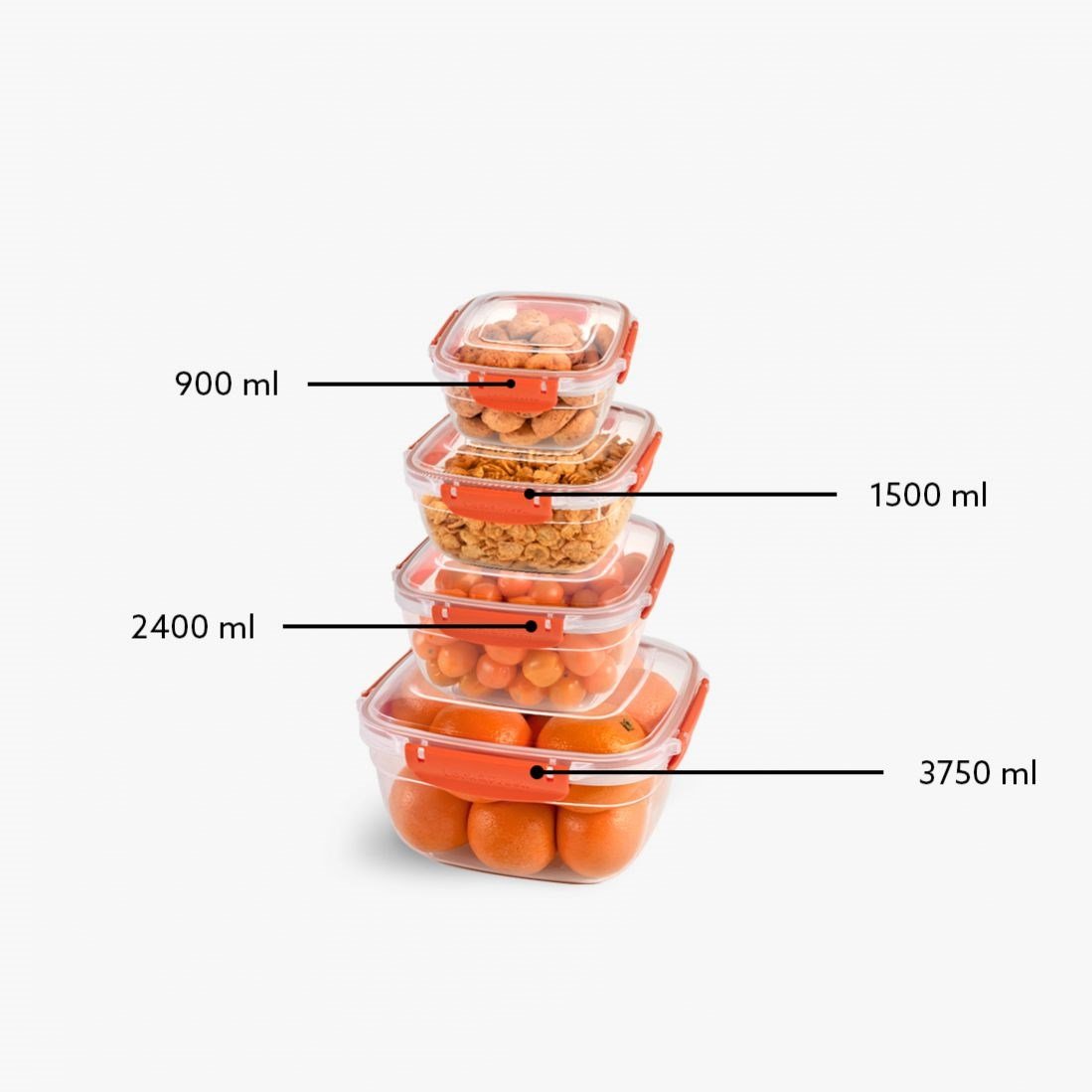 4 Parça Master Kare Set (900-1500-2400-3750 ml)