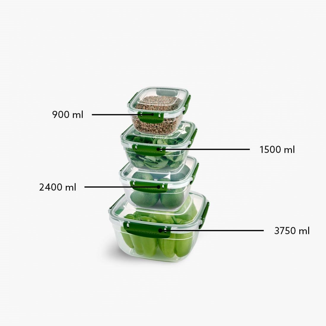 4 Parça Master Kare Set (900-1500-2400-3750 ml)