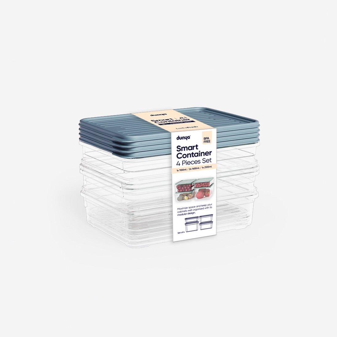4 Parça Smart Modüler Set ( 1100 ml, 2x1650 ml, 2100 ml )