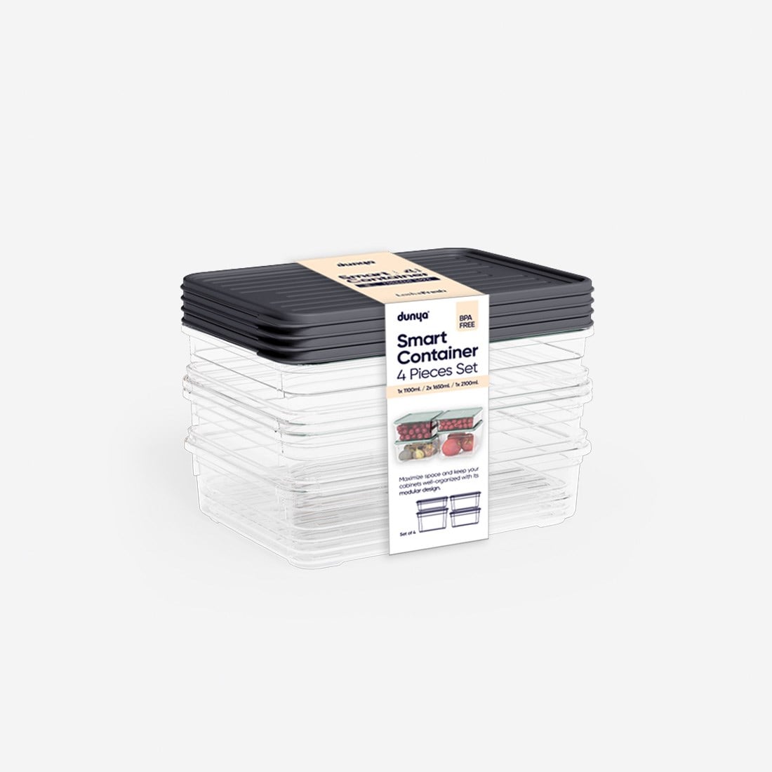 4 Parça Smart Modüler Set ( 1100 ml, 2x1650 ml, 2100 ml )