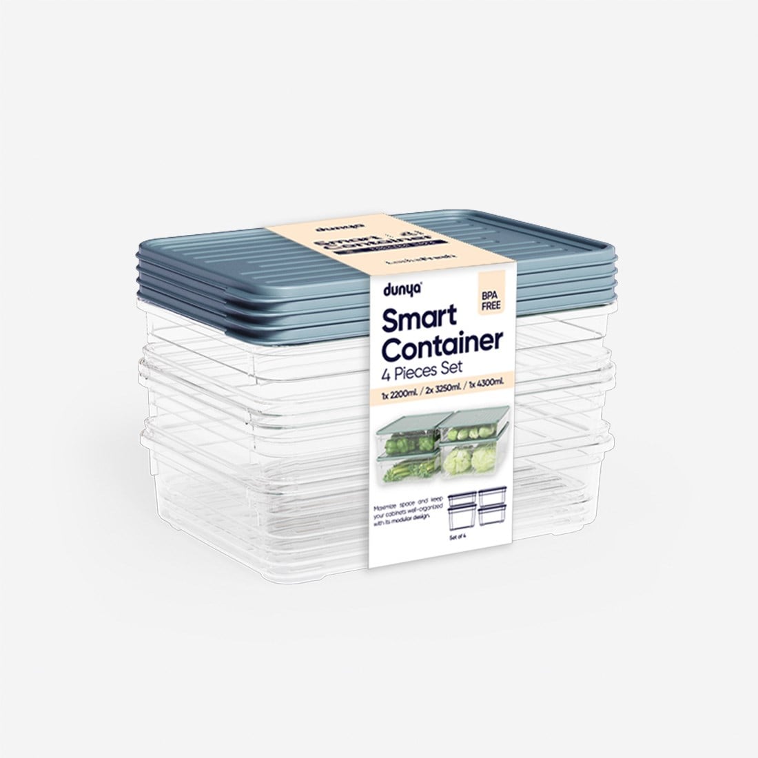 4 Parça Smart Modüler Set ( 2200 ml, 2x3250 ml, 4300 ml )