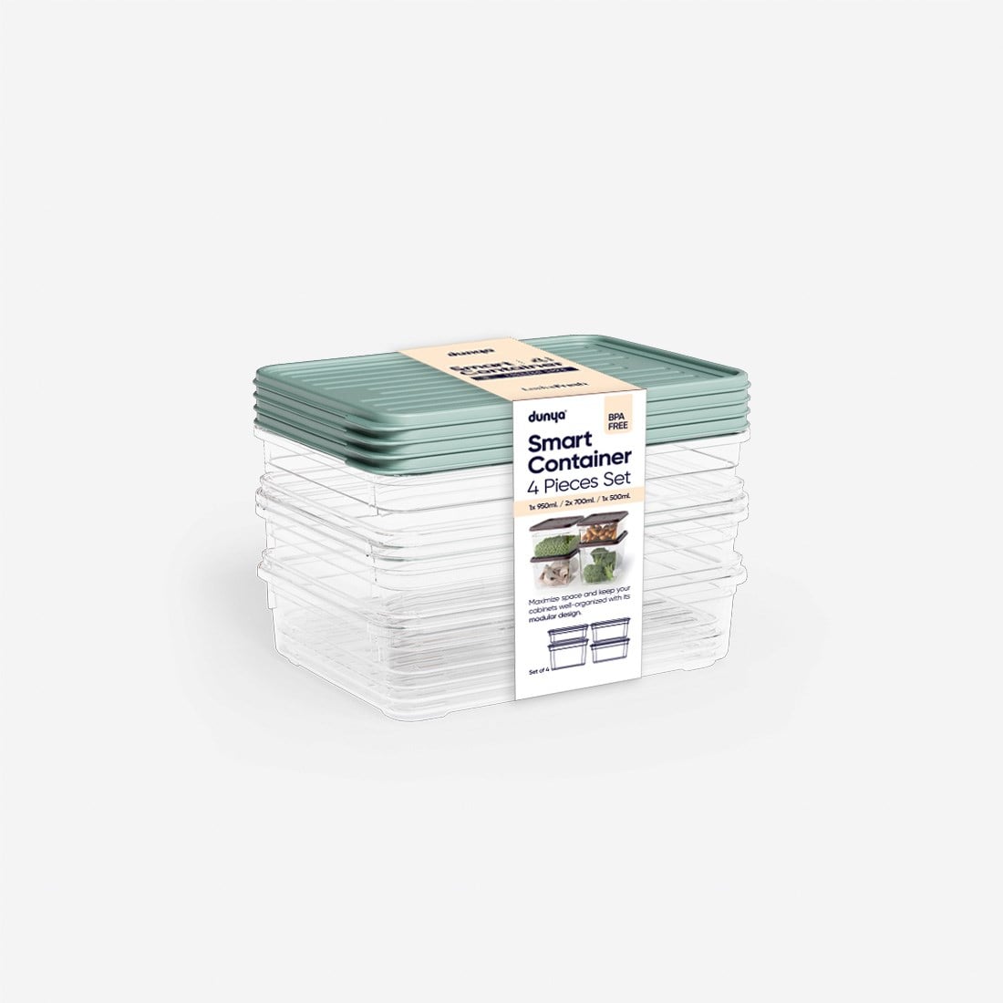 4 Parça Smart Modüler Set ( 500 ml, 2x700 ml, 950 ml )