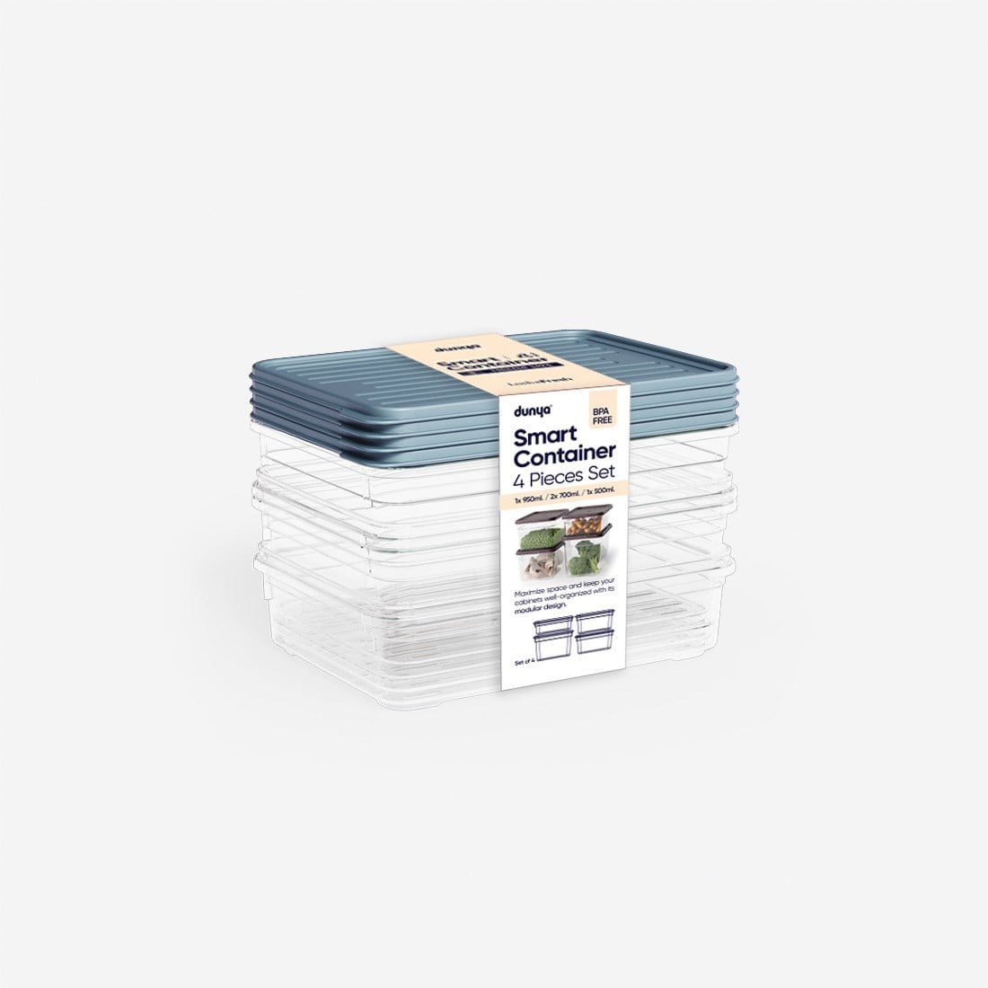 4 Parça Smart Modüler Set ( 500 ml, 2x700 ml, 950 ml )